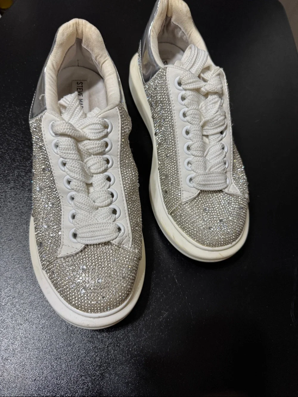 Steve Madden GLIMMER Silver Crystal Rhinestone Lace-Up Sneakers Size 7.5